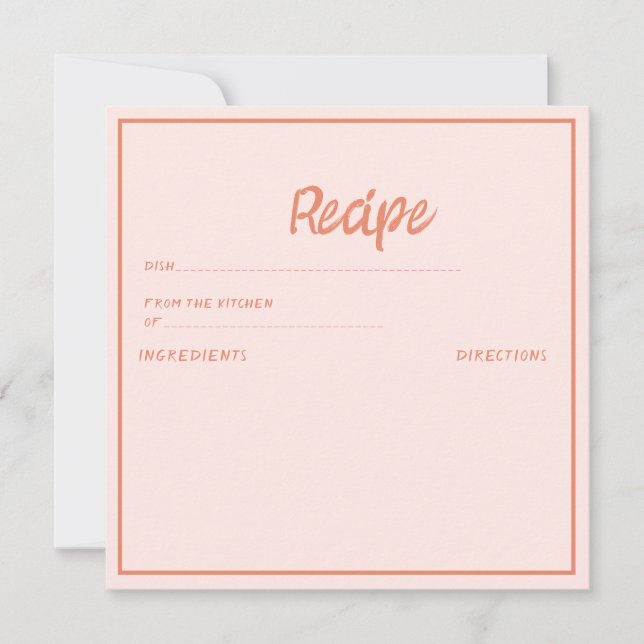 Pink Handwriting Retro Recipe Bridal Shower  Invitation (Front)