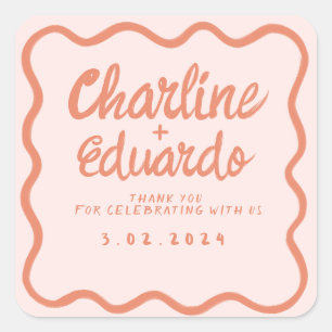 Pink Handwriting RetroWedding Rectangular Sticker
