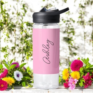 Pink Handwritten Text Elegant  Water Bottle