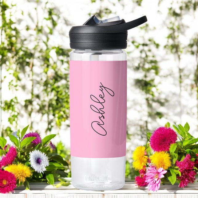 Pink Handwritten Text Elegant  Water Bottle (Creator Uploaded)