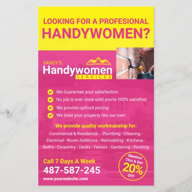 Pink Handy Women Business Flyer - Home Business (Front)