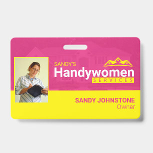 Pink Handywomen Business Metal Clip Badge ID Badge