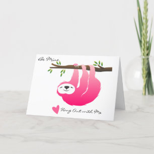 Pink Hanging Sloth Be Mine Valentine's Day Card