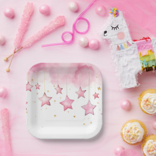 Pink hanging stars paper cup plate