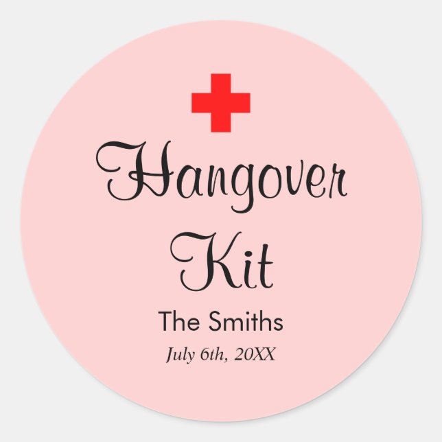 Pink Hangover Kit Modern Wedding Favour Sticker (Front)