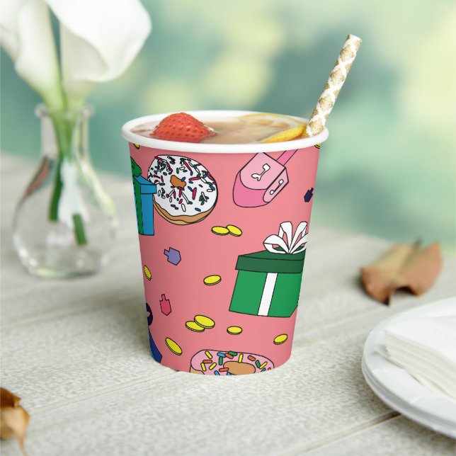 Pink Hanukkah Pattern Paper Cups (Insitu)