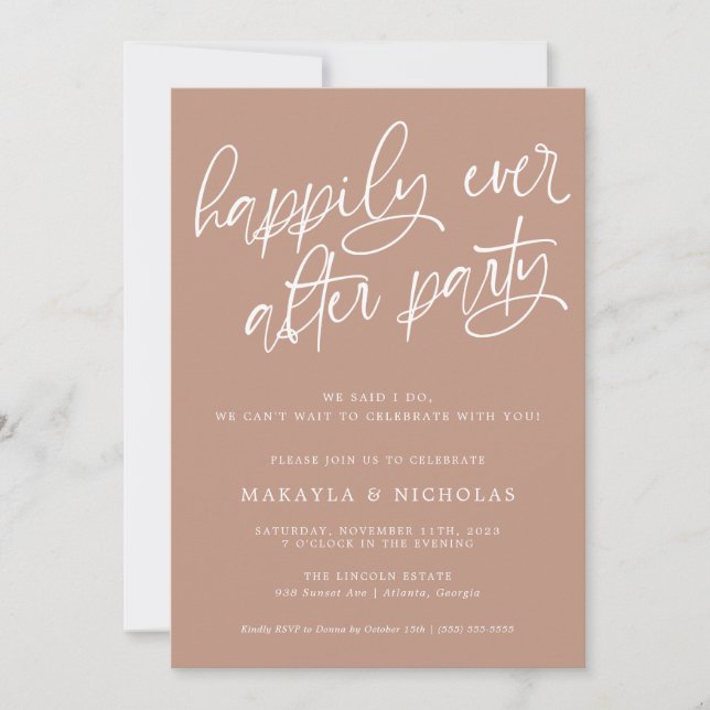 Pink Happily Ever After Party Wedding Reception Invitation (Front)