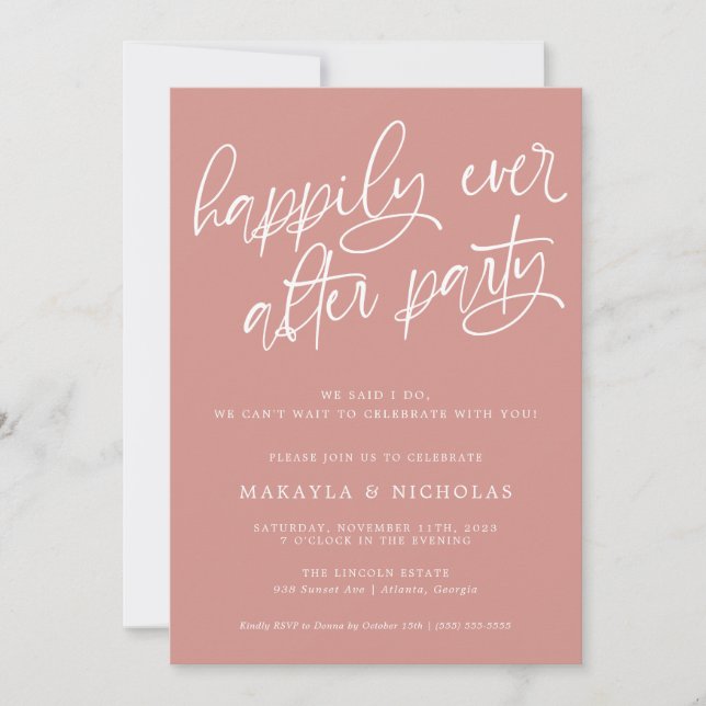 Pink Happily Ever After Party Wedding Reception Invitation (Front)