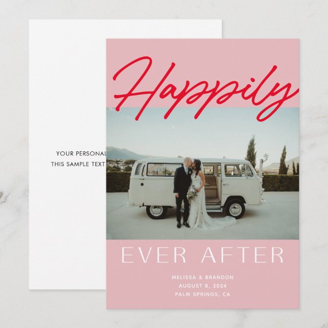 Pink Happily Ever After Wedding Announcement Card (Front/Back)