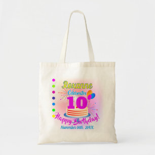 PINK Happy 10th Birthday   Editable Tote Bag