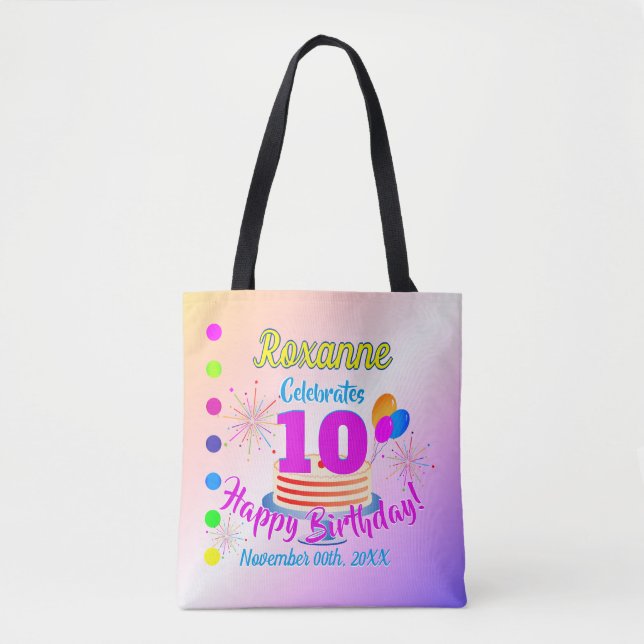 PINK Happy 10th Birthday | Editable Tote Bag (Front)