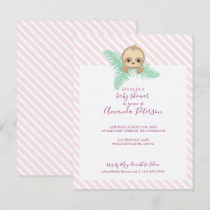 Pink Happy Baby Sloth Baby Shower Invitation