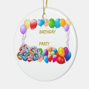 Pink Happy Birthday Balloons Ceramic Tree Decoration