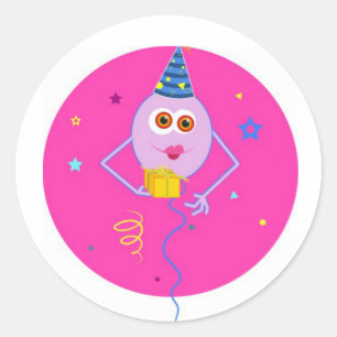 Pink Happy Birthday Balloons Classic Round Sticker