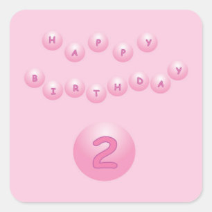 Pink Happy Birthday Balls Age 2 Square Sticker