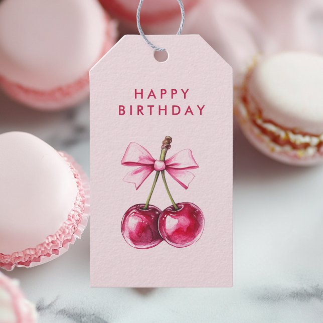 Pink Happy Birthday Cherry Gift Tag – Cute & Sweet (Creator Uploaded)