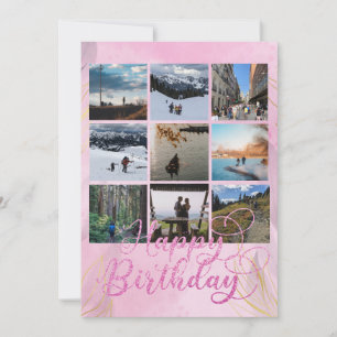 Pink Happy Birthday Custom Photo Flat Card