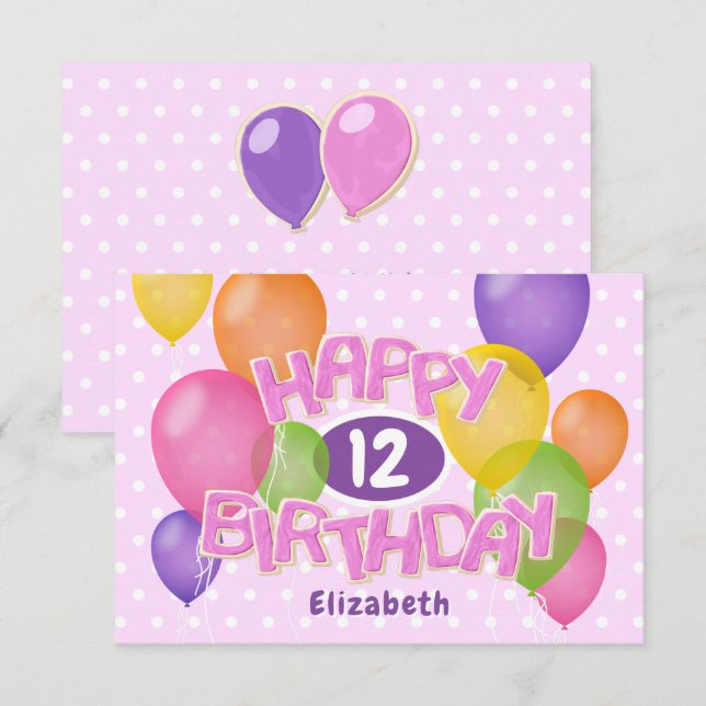 pink happy birthday cutout cookies w balloons card (Front/Back)
