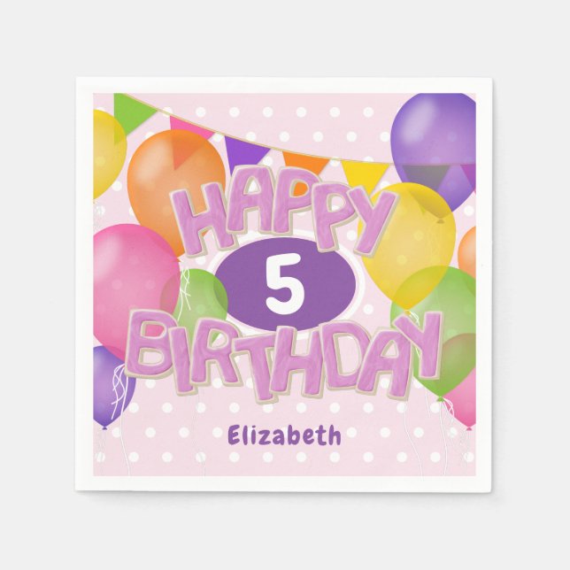 pink happy birthday cutout cookies w balloons napkin (Front)