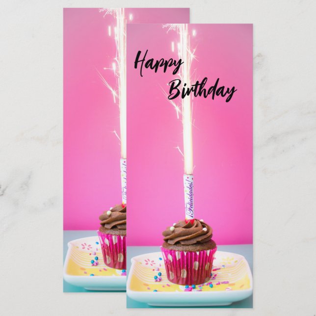 Pink Happy Birthday Flat Card – Cake&Candle Theme (Front/Back)