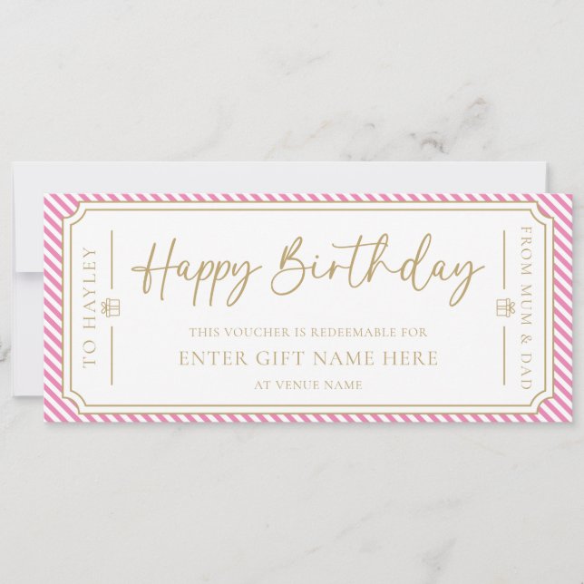 Pink Happy Birthday Gift Voucher Card (Front)