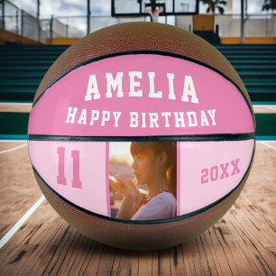 Pink Happy Birthday Girl Photo Basketball