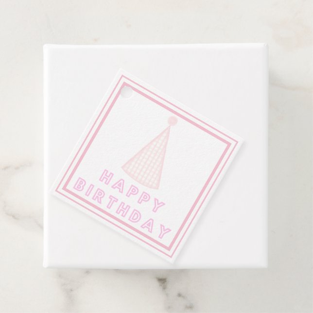 Pink Happy Birthday Hat Gift Tags (In Situ)