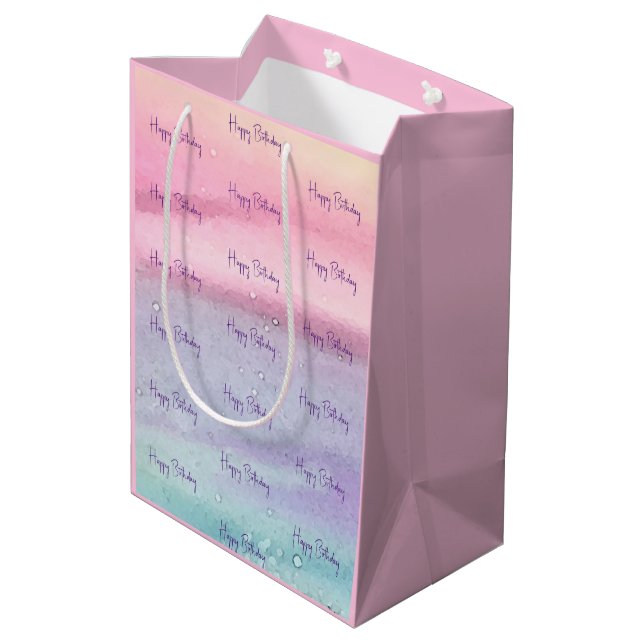 Pink Happy Birthday Medium Gift Bag (Back Angled)