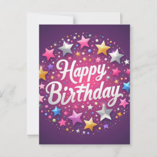 Pink Happy Birthday Postcard