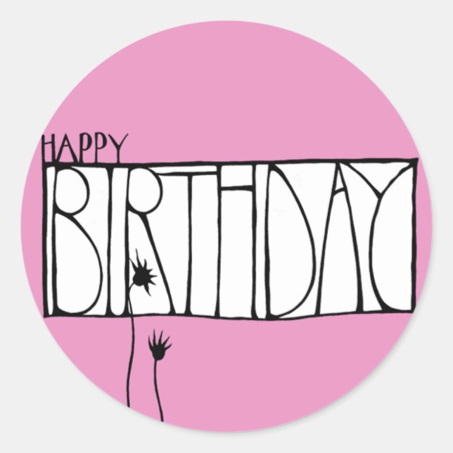 Pink Happy Birthday Sticker (Front)