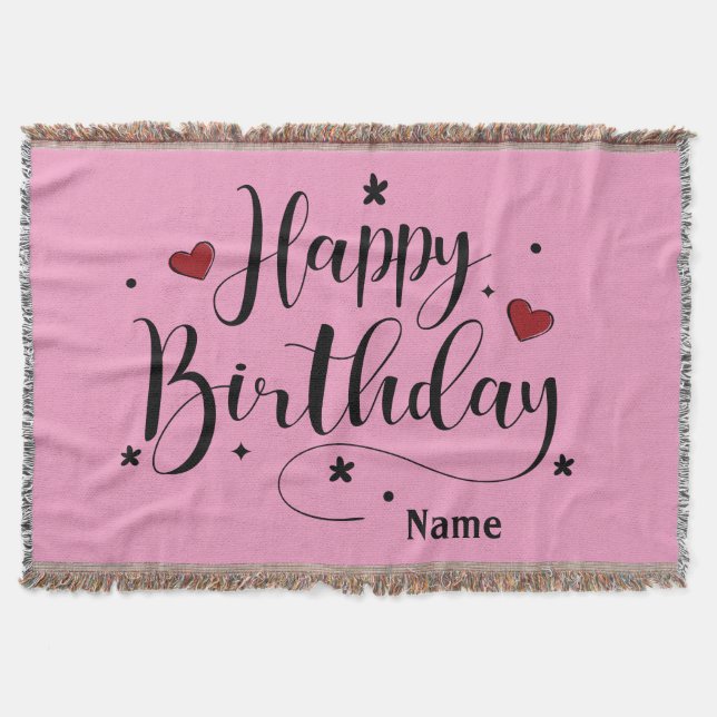 Pink Happy Birthday  Throw Blanket (Front)