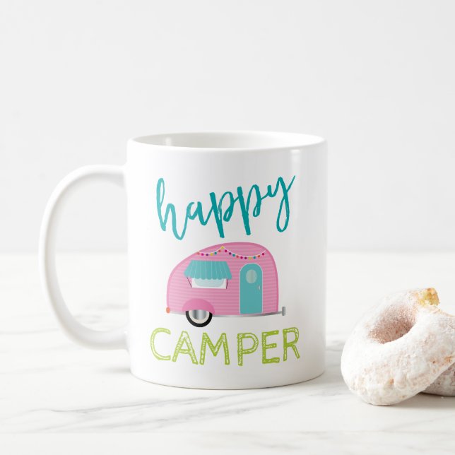 Pink Happy Camper Coffee Mug (With Donut)