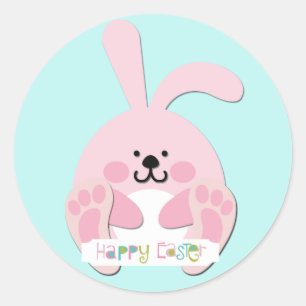 Pink Happy Easter Bunny Classic Round Sticker