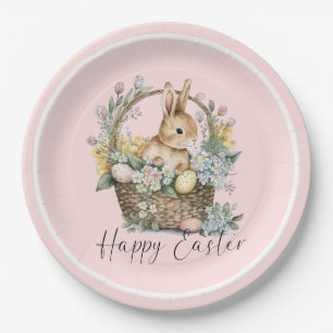 Pink Happy Easter Bunny Paper Plate
