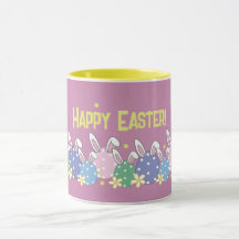 Pink Happy Easter Mug - Bunny Ear Eggs