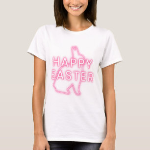 Pink happy Easter sign with bunny neon light trans T-Shirt