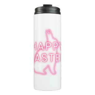 Pink happy Easter sign with bunny neon light trans Thermal Tumbler