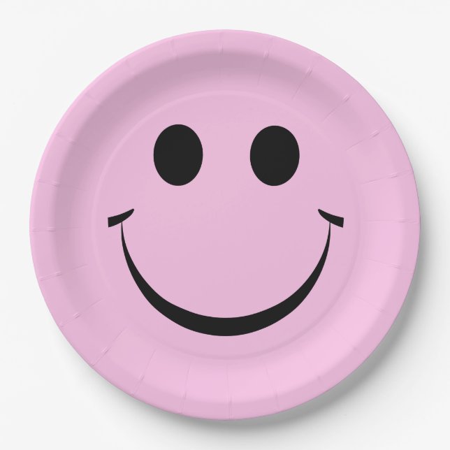 Pink Happy Face Birthday Cute Paper Plates (Front)