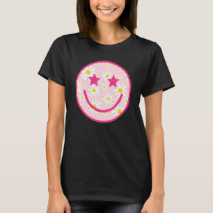 Pink Happy Face Daisy Flower Trendy T-Shirt