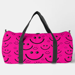 pink happy face pattern print duffle bag