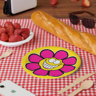 Pink Happy Flower Screwball Graphics Paper Plate