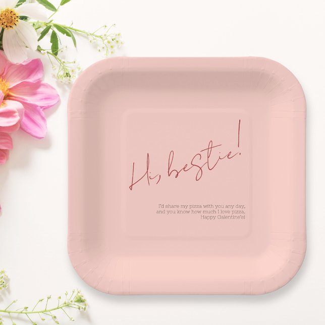 Pink Happy Galentine Minimalist Modern Bestie Paper Plate (Pink Happy Galentine Minimalist Modern Bestie Paper Plates)