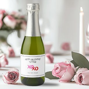Pink Happy Galentine XOXO Hugs and Kisses Red Sparkling Wine Label