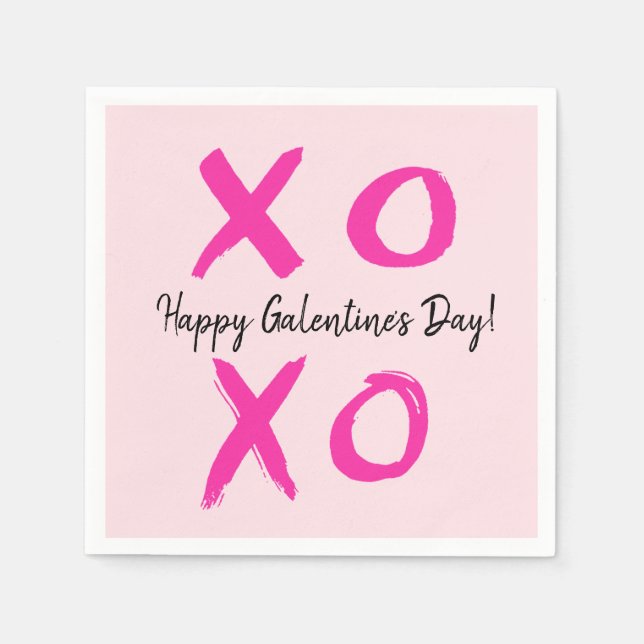 Pink Happy Galentine's day XOXO Valentine's Napkin (Front)
