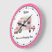 Pink Happy Glamper Time Acrylic Wall Clock (Angle)