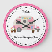 Pink Happy Glamper Time Acrylic Wall Clock (Front)