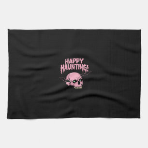 Pink Happy Haunting Skull Kitchen Towel
