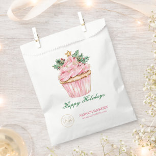Pink Happy Holidays Custom Bakery Business Logo Favour Bags