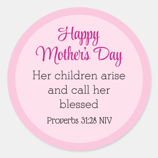 Pink Happy Mother's Day Bible Verse Simple Classic Round Sticker (Front)