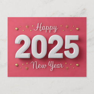Pink Happy New Year 2025 3D Stars Holiday Postcard